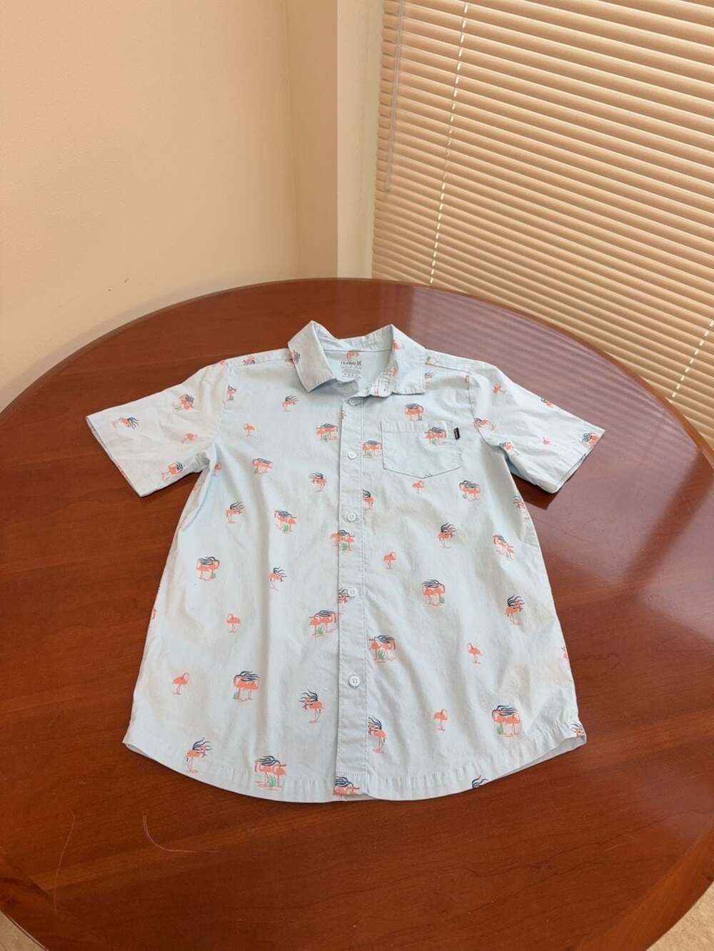 Hurley Boys Flamingo Print Button Down Shirt Size Large 12-13